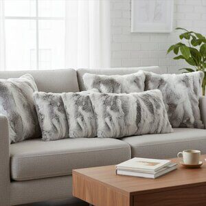 SOGA 6PC Luxury Faux Fur Pillowcase Set – 4x 45cm & 2x 30x50cm Gray/White covers